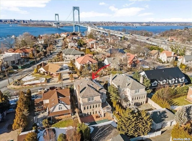 aerial view featuring a water view