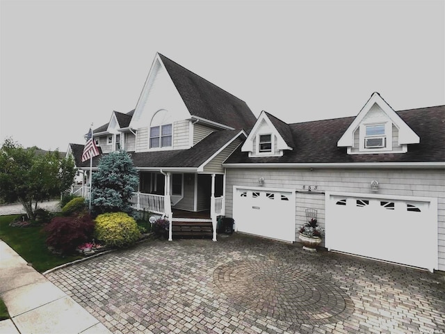 view of front facade featuring a garage and covered porch