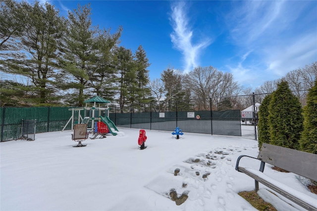 view of snow covered playground