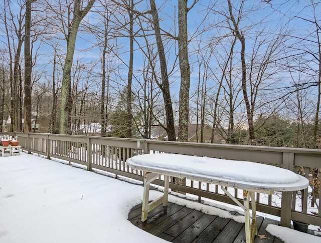 view of snow covered deck