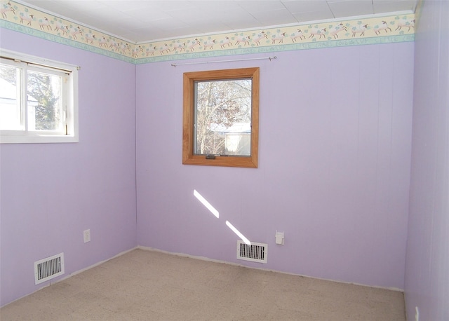 spare room featuring light carpet