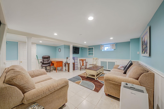 living room with light tile patterned floors