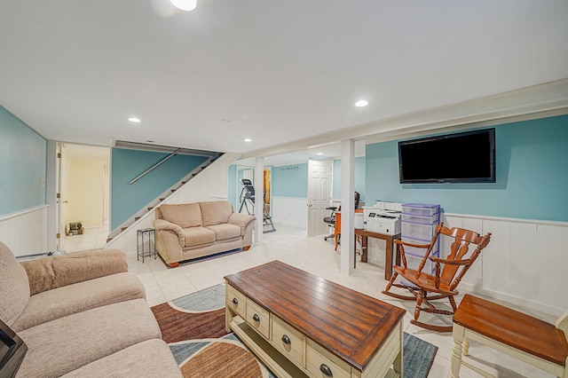 living room featuring light tile patterned floors