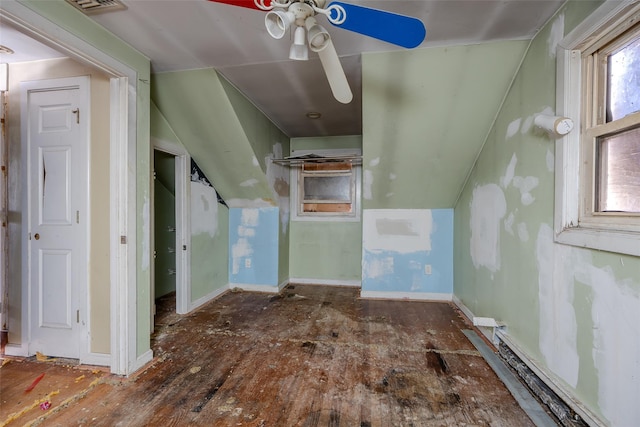 interior space featuring ceiling fan