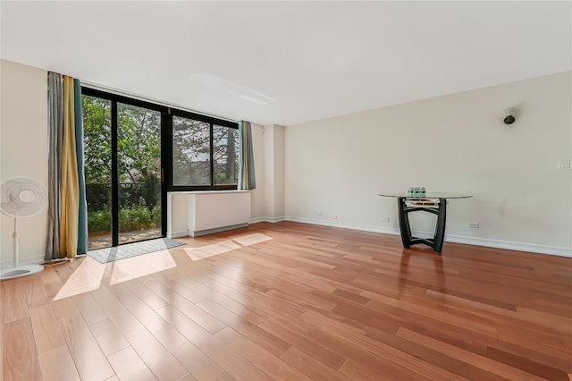 empty room with light hardwood / wood-style flooring and a wall of windows