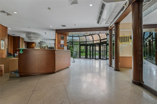 welcome area with ornate columns