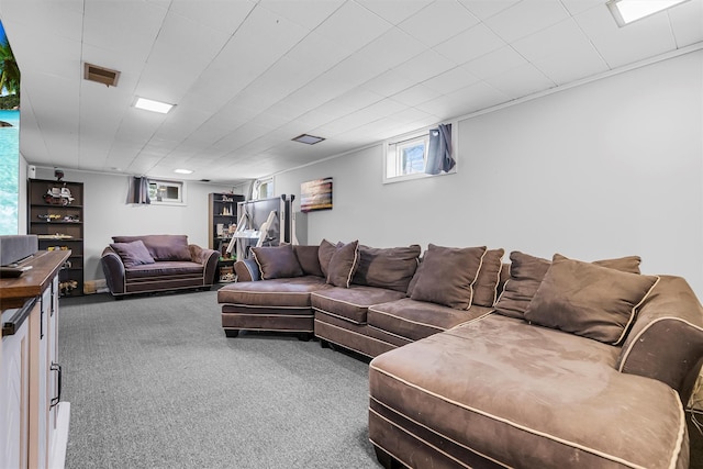 living room with carpet and visible vents