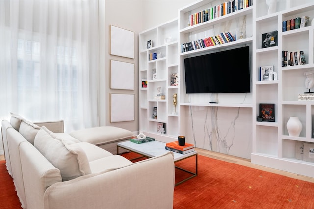 living room featuring dark wood-type flooring