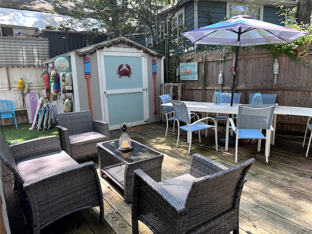 47 Woodcliff Trl, Baiting Hollow, NY 11933 - wooden terrace featuring a shed and outdoor lounge area