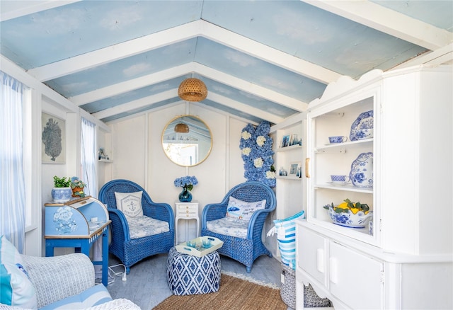 47 Woodcliff Trl, Baiting Hollow, NY 11933 - sitting room with vaulted ceiling with beams