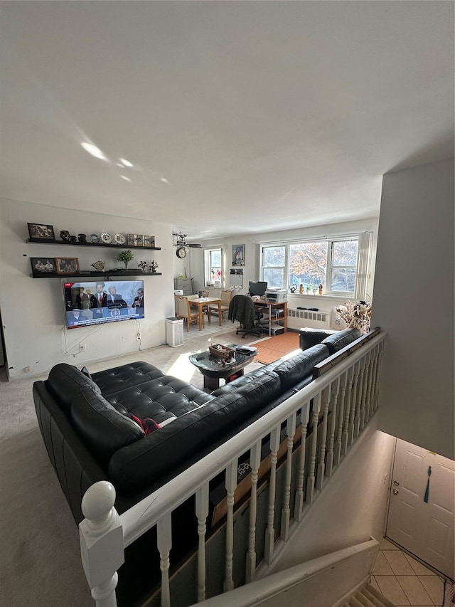 living room with radiator