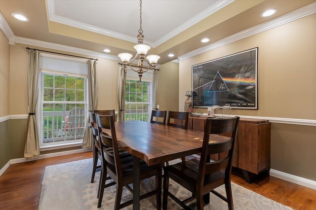 6 W Causeway, Cortlandt Manor, NY 10567 - dining space with an inviting chandelier, baseboards, crown molding, and wood finished floors