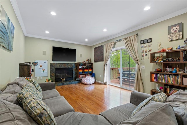 6 W Causeway, Cortlandt Manor, NY 10567 - living room with crown molding, recessed lighting, baseboards, and wood finished floors