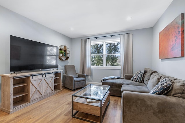 living room with light hardwood / wood-style flooring