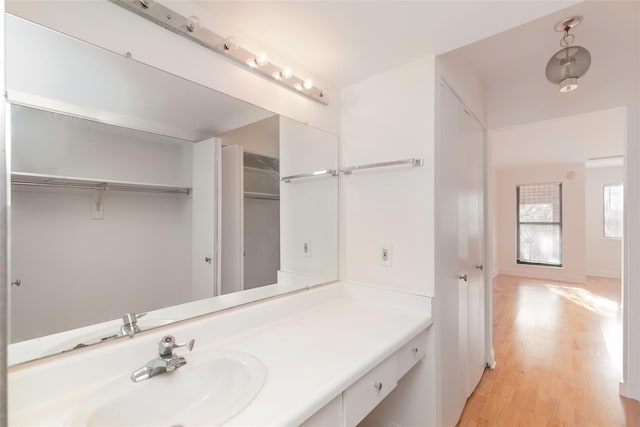 bathroom with wood-type flooring and vanity