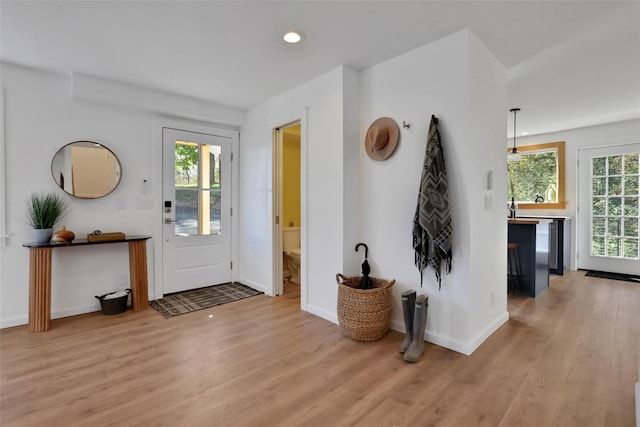 entrance foyer with light wood-type flooring