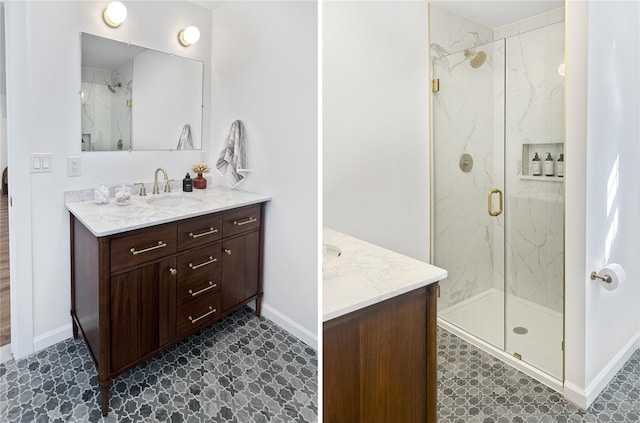 bathroom with vanity and an enclosed shower