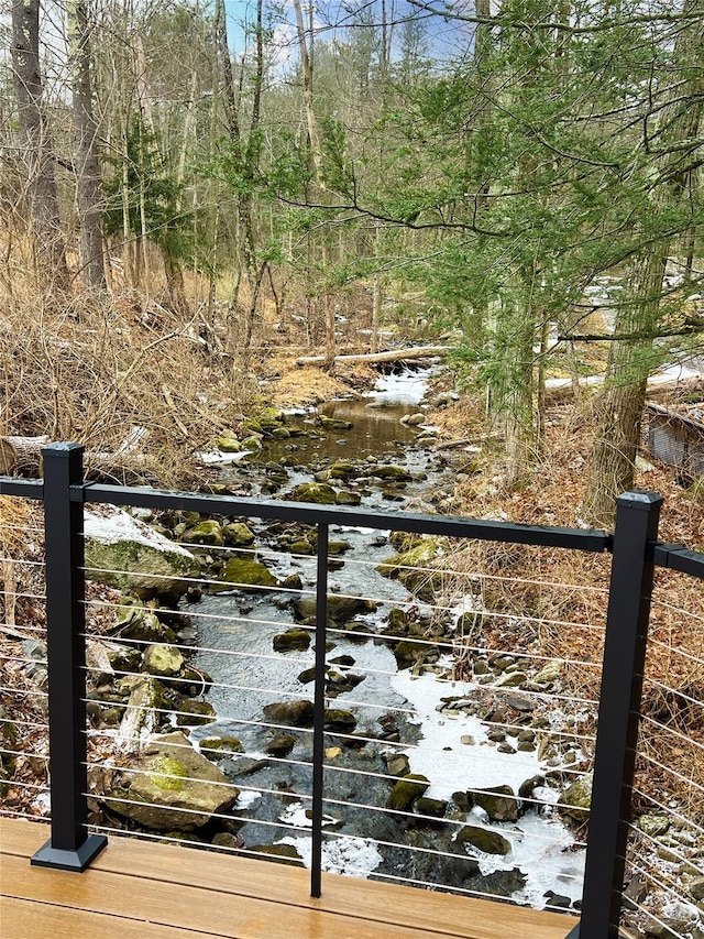 exterior space with a water view