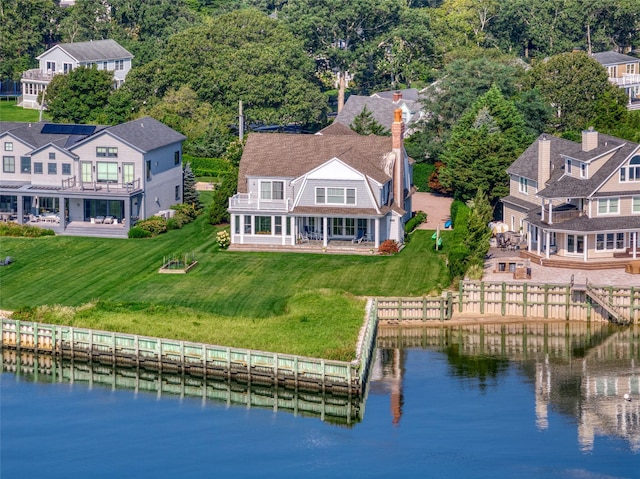 aerial view featuring a water view