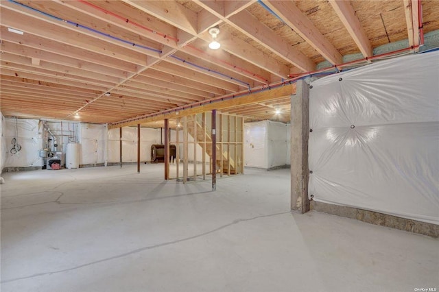 basement featuring gas water heater