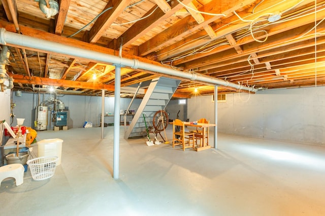 basement with water heater