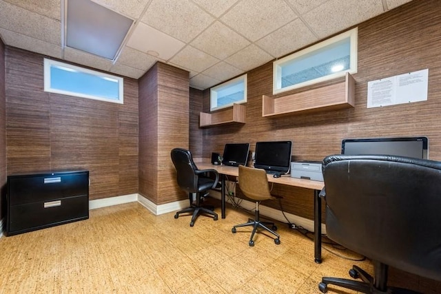 home office with a drop ceiling