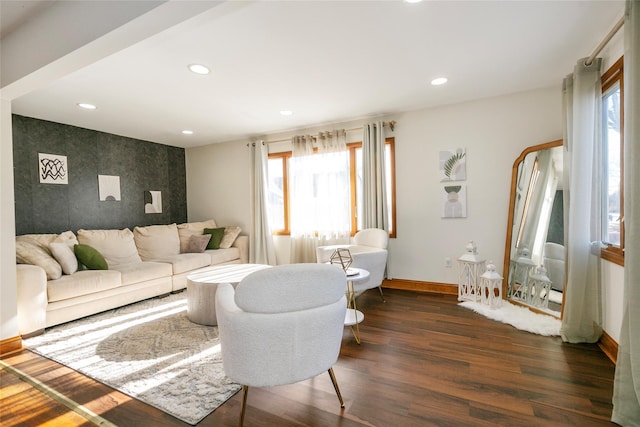 living room featuring dark hardwood / wood-style floors