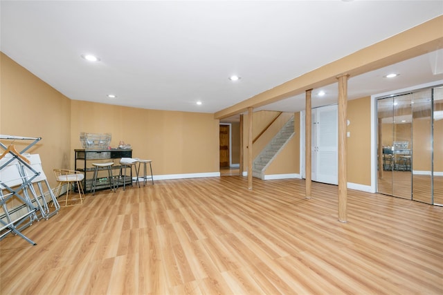 basement with light wood-type flooring