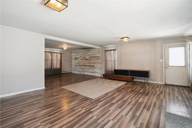 unfurnished living room featuring dark hardwood / wood-style floors