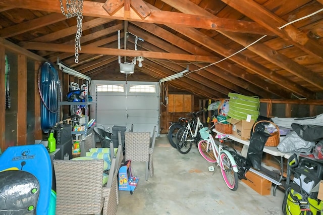 garage with a garage door opener