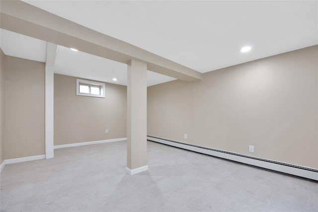 basement with baseboard heating