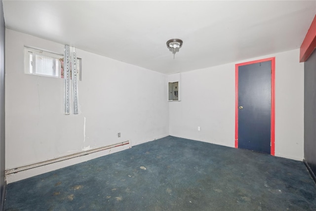 spare room featuring a baseboard radiator and electric panel