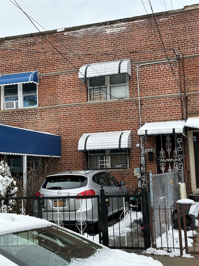 view of snow covered building