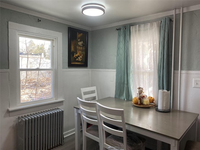 dining room featuring crown molding and radiator