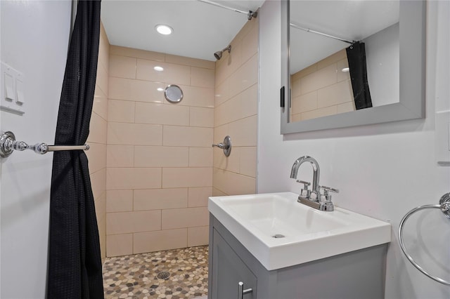 64-18 84th Pl, Middle Village, NY 11379 - full bathroom with a tile shower, vanity, and recessed lighting