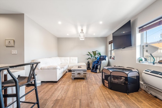 living room featuring light wood-type flooring