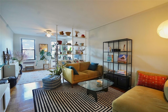 living room featuring ceiling fan