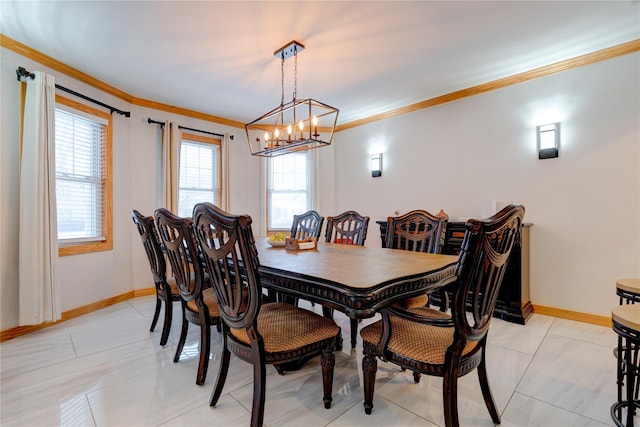 dining area featuring ornamental molding