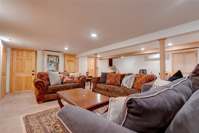 living room featuring light colored carpet