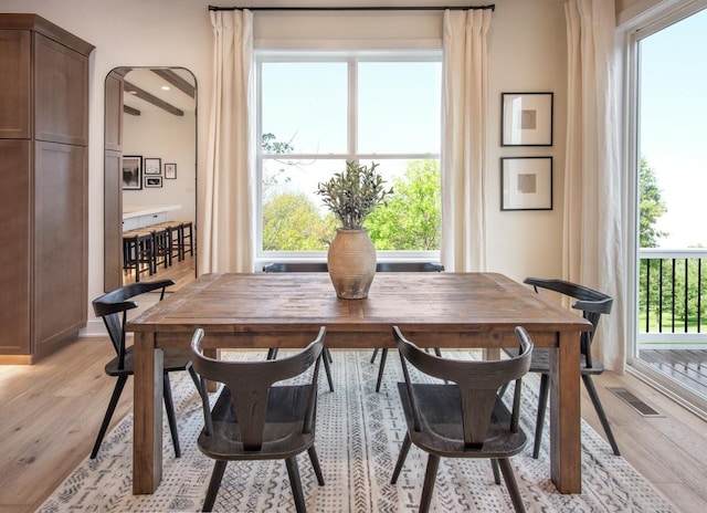 dining room with visible vents and light wood-style flooring