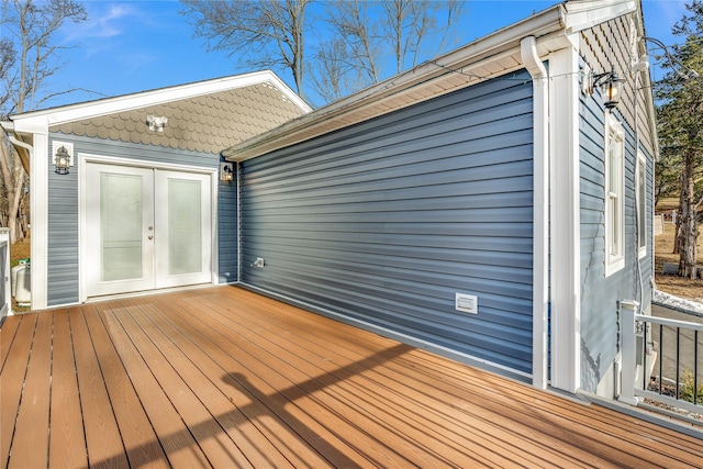 wooden terrace featuring french doors