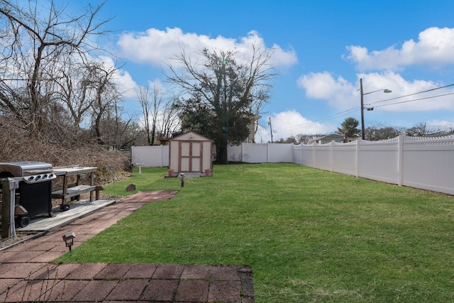 view of yard with a shed