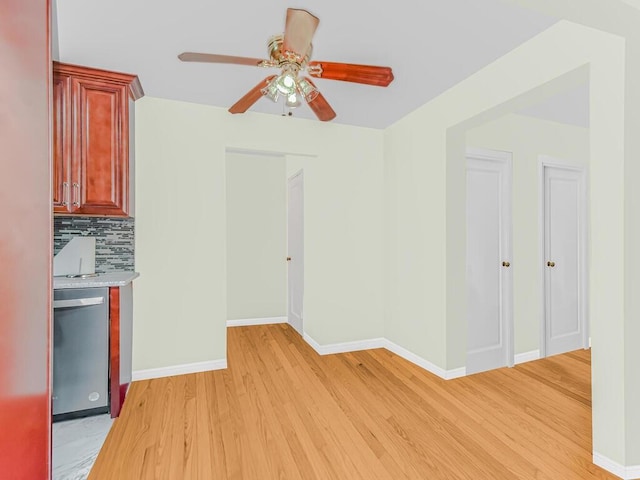 interior space featuring light hardwood / wood-style flooring and ceiling fan