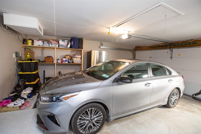 garage with a garage door opener