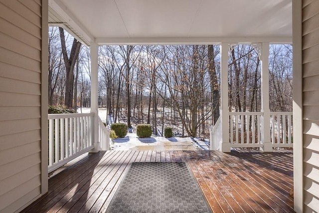 view of snow covered deck