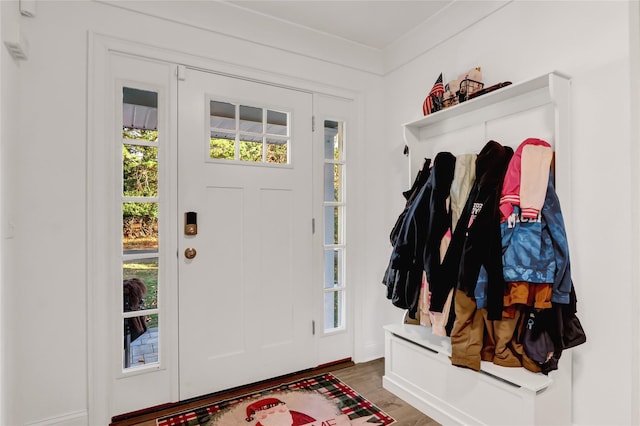 entryway with dark hardwood / wood-style flooring