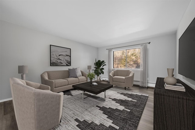 living room featuring hardwood / wood-style flooring and a baseboard radiator