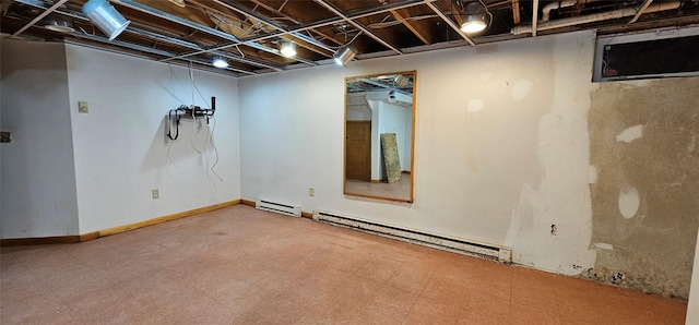 basement with baseboard heating