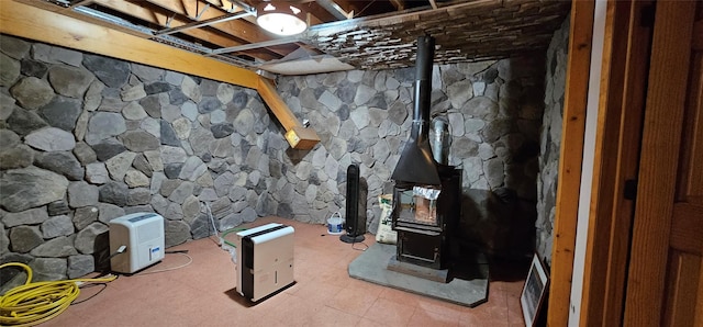 581 Hessinger Lare Rd, Jeffersonville, NY 12748 - below grade area featuring a wood stove