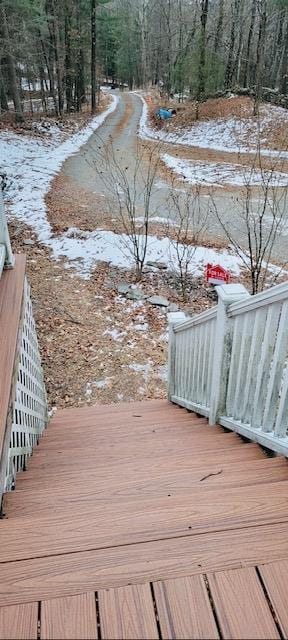 view of snow covered deck